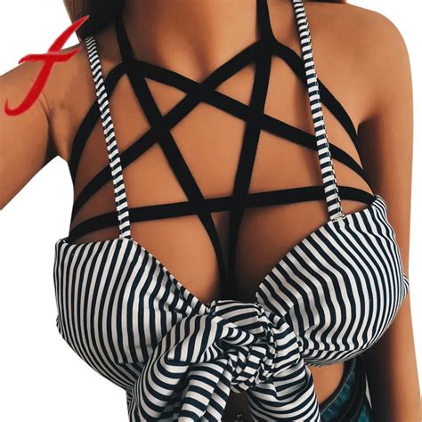 Feitong Sexy Women Girl Bandage Bra Hollow Out Elastic Cage Bra Bustier Strappy Haltercropped