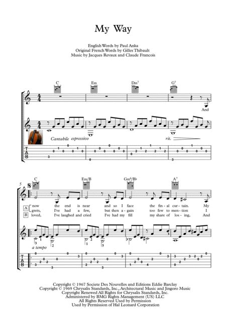 My Way Arr Pianosheetnow Sheet Music Elvis Presley Guitar Tab