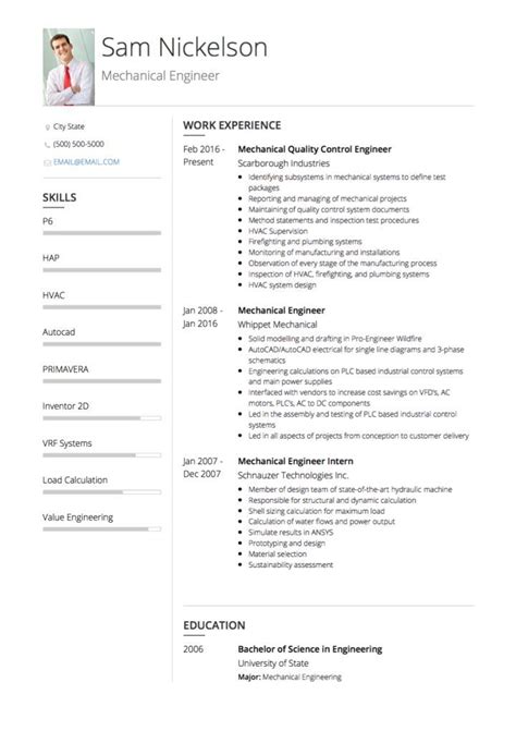 Search over 100 hr approved resume examples. Mechanical Engineer CV example | Mechanical engineer ...