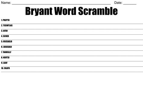 Bryant Word Scramble Wordmint