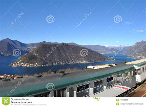 Panoramic View Of Lake Iseo From The Valcamonica Train Italy Stock