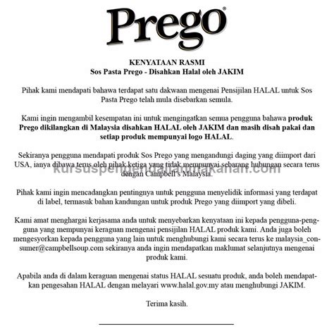 18 pensijilan halal di malaysia pensijilan halal ialah dokumen yang dikeluarkan oleh pihak yang berautoriti atau badan islam yang mengesahkan sesuatu produk itu mengikut garis panduan halal haram dalam islam (islamic dietary guideline) yang telah ditetapkan 19 terutamanya untuk. Respon Hab Halal JAKIM dan Prego Malaysia Isu Spaghetti ...