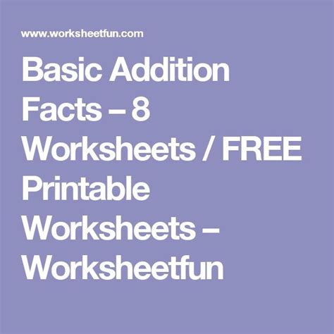 Basic Addition Facts 8 Worksheets Free Printable Worksheets