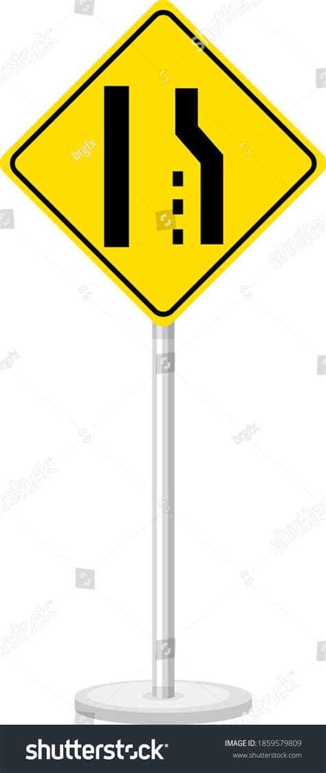 Yellow Traffic Warning Sign On White Background Royalty Free Stock
