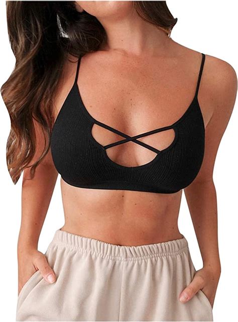 7789 women s strappy bra front criss cross bralettes for women v neck caged cami top