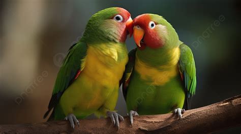 Two Parrots Sitting On A Branch Background Love Bird Picture