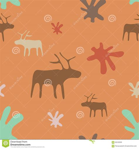 Seamless Orange Background Deer And Flowers Stock Illustration