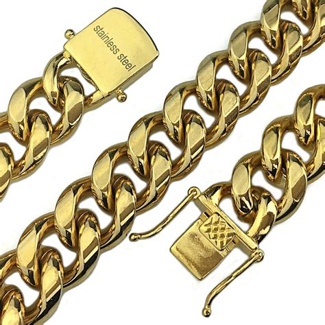 Bling Cartel Mens 24k Gold Plated 18 Inch Choker Chain Stainless