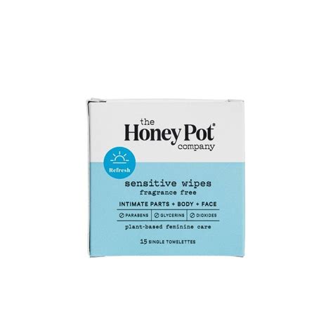 The Honey Pot Sensitive Intimate Wipes Travel Size 15ct Feminine Wipes Travel Size