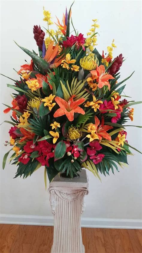 Shop nearly natural tropical arrangements of silk tropical flowers; Extra Large Tropical Floral Arrangement Foyer Table Hotel ...