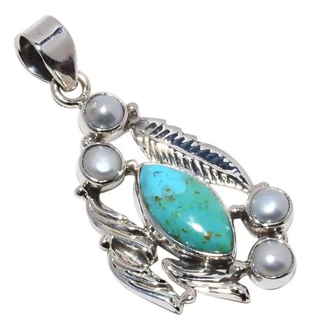 Nature Turquoise Pearl Pendant 925 Sterling Silver 47 Mm MHBAP5684