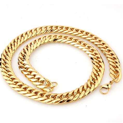 16mm 24 Fashion Gold Tone 316l Stainless Steel Mens Chain Curb Link