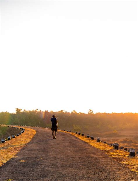 Man Walking On Curved Road During Golden Hour · Free Stock Photo