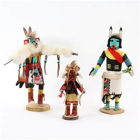 lot three native american indian kachina dolls eagle dancer navajo mudhead and hopi kahaila