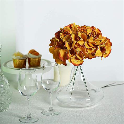 gold 10 silk hydrangea flowers heads stems wedding party events centerpieces