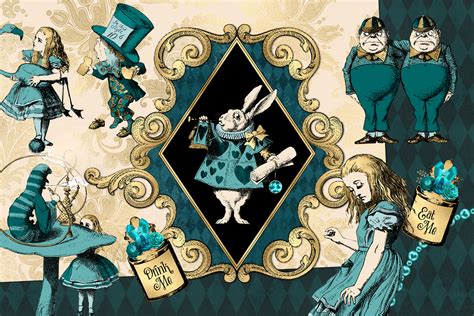 Teal And Gold Alice In Wonderland Graphics