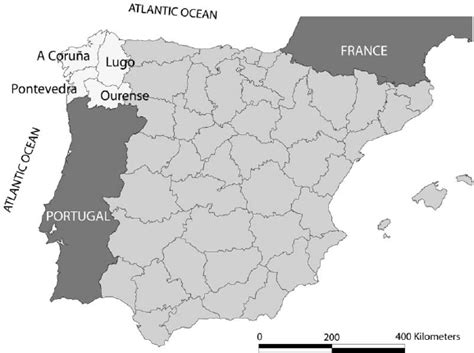 Location Of The Four Provinces Of Galicia In The Map Of Spain