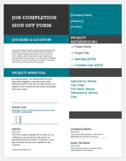 Job Completion Sign Off Form Template For Word Word And Excel Templates