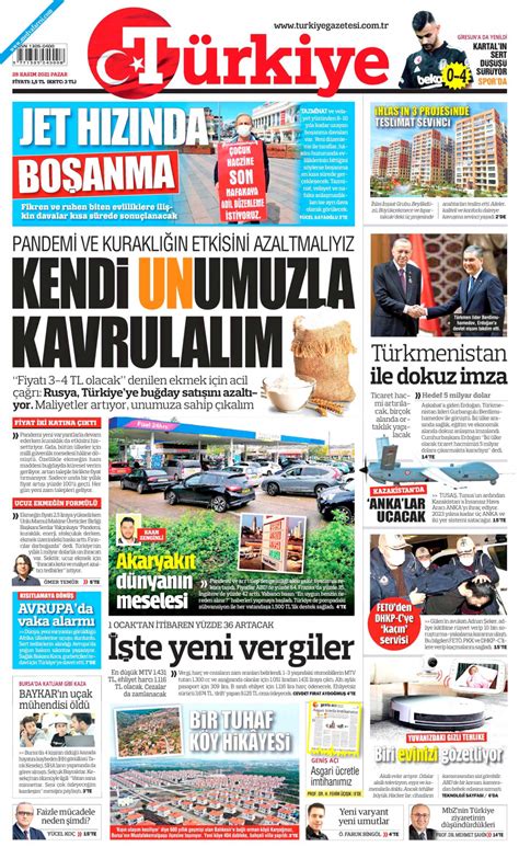 Türkiye Gazetesi Gazetesi 28 Kasım 2021 Pazar