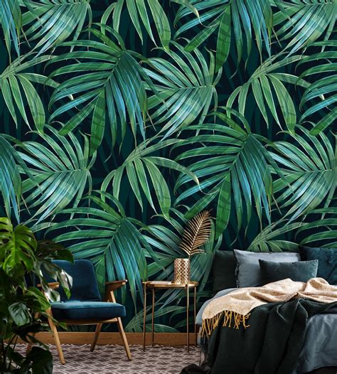 Palm Wallpaper Peel And Stick Transform Black And Green Palm Peel And