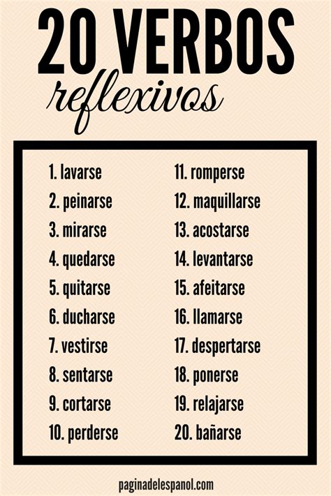 20 Verbos Reflexivos La Página Del Español Spanish Help Learn To