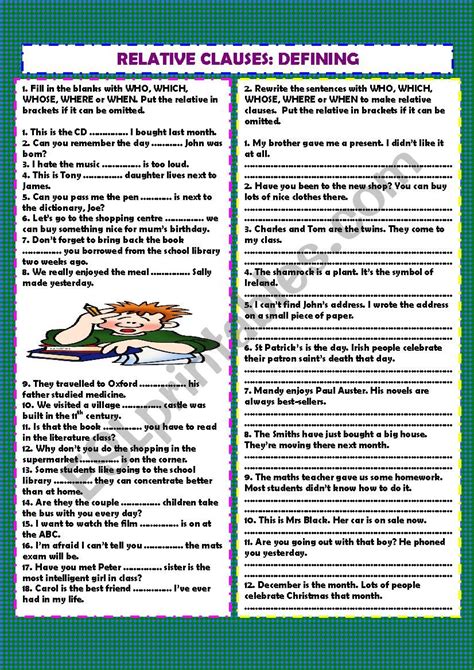 Defining Relative Clauses Key ESL Worksheet By Dinglesazara