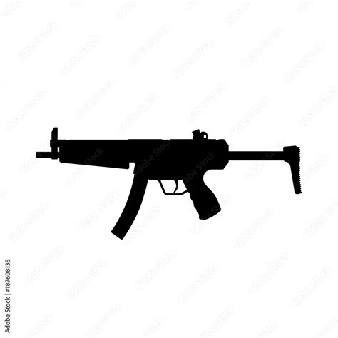 Black Silhouette Of Machine Gun On White Background Weapons Of Police