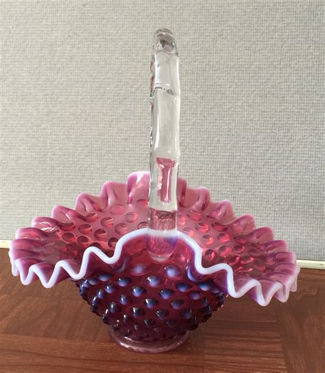 Rare Fenton Plum Opalescent Hobnail Basket Mint Etsy