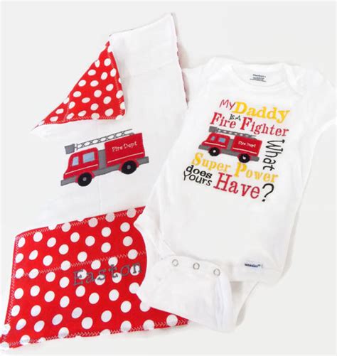 Firefighter Baby T Set Embroidered Reversible Burp Cloth And