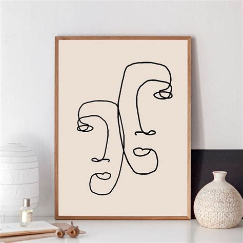 Abstract One Line Couple Face Drawing Print Minimalist Romantic Couples