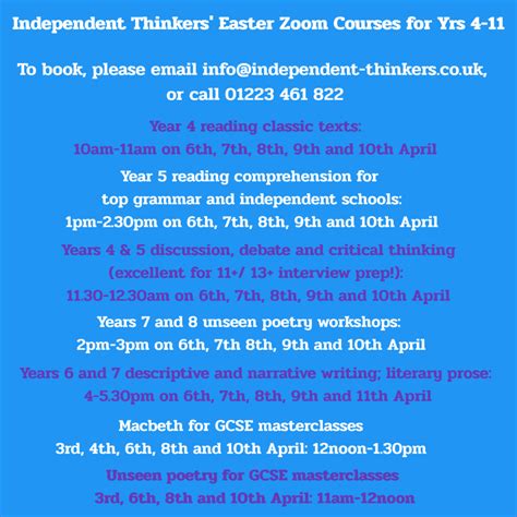 Easter Courses 2021 Independent Thinkers
