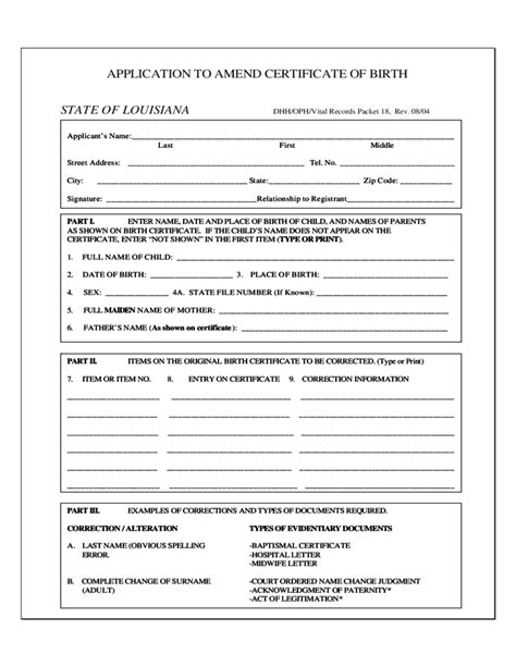 Printable Birth Certificate Form Louisiana Printable Forms Free Online