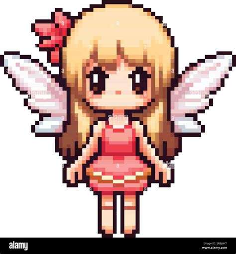 8 Bit Pixel Art Of A Blond Fairy Character Wearing A Pink Dress And A