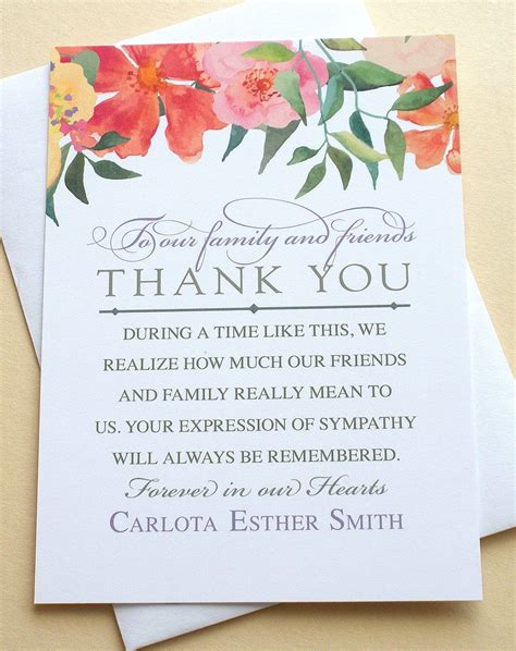 Thank You Sympathy Cards With Colorful Flowers Personalized Etsy