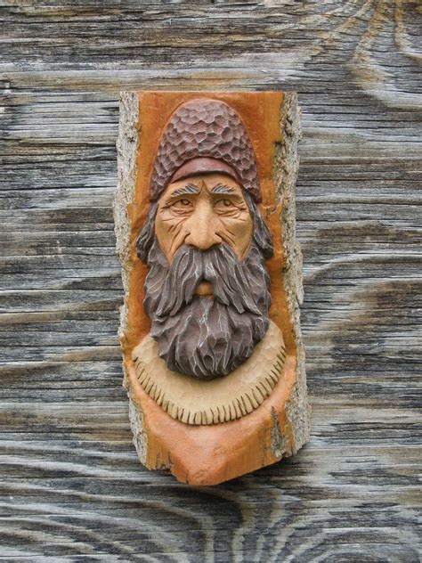 Original Wood Carving Mountain Man Wood Spirit Ooak Forest Face