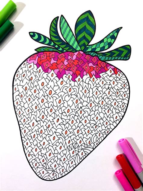 strawberry  zentangle coloring page scribble stitch