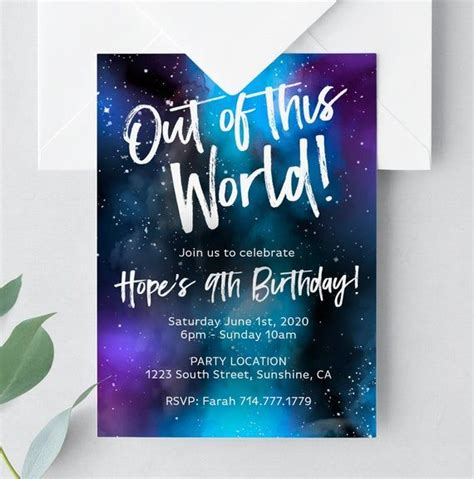 Galaxy Stars Printable Birthday Invitation Out Of This World Etsy