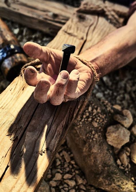 Close Up Of Human Hand Nailed To Cross Stock Image Image Of Holiday