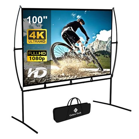 Projector Screen With Stand Foldable Portable Movie Screen Inch Hd K Double Sided