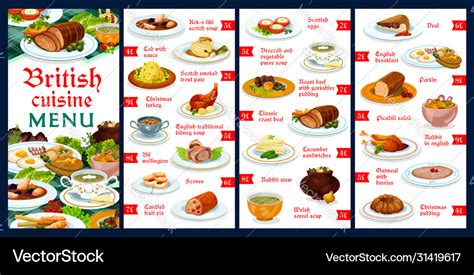 Britain Cuisine Menu Template English Meals Vector Image