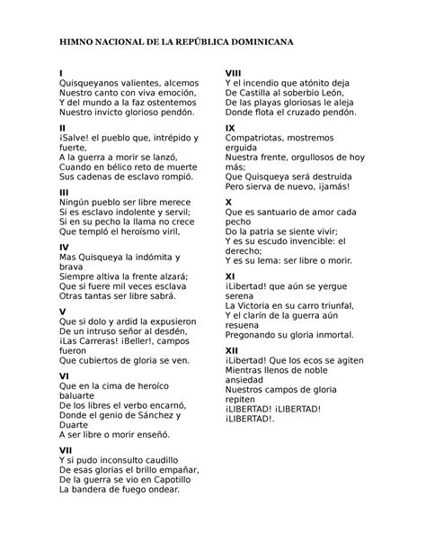 Himno Nacional De La República Dominicana Himno Nacional De La