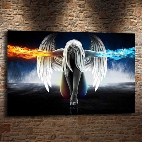 Abstract Woman Colourful Angel Wings Canvas Painting