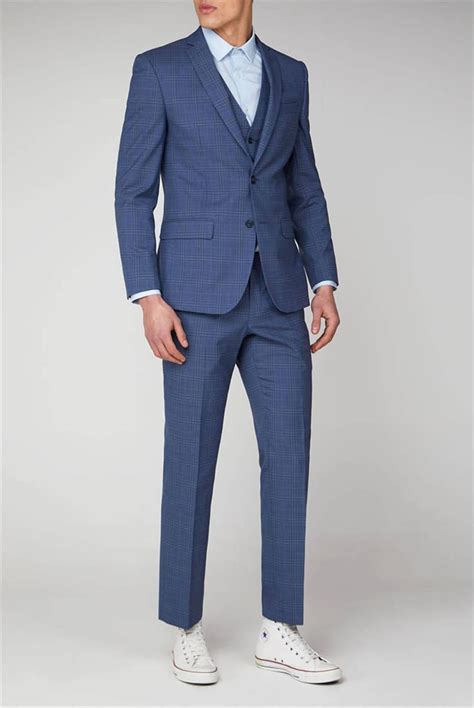 ben sherman men s blue checked tailor fit suit suit direct