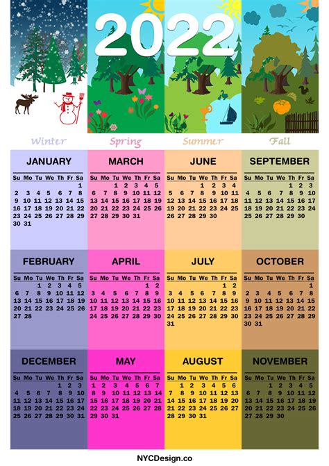 2022 Calendar 4 Seasons Calendar Printable Free Sunday Start