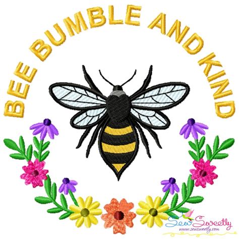 Be Bumble And Kind Frame Bee Lettering Embroidery Design For Pillows