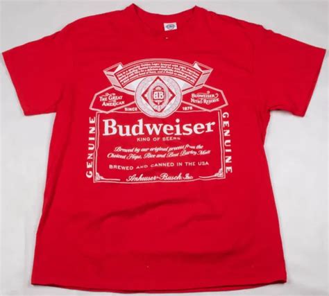 Budweiser King Of Beers Anheiser Busch Retro Vintage Graphic Style Red Shirt Lrg 1499 Picclick