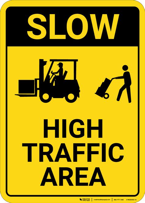 Slow High Traffic Area With Icons Portrait Wall Sign Creative