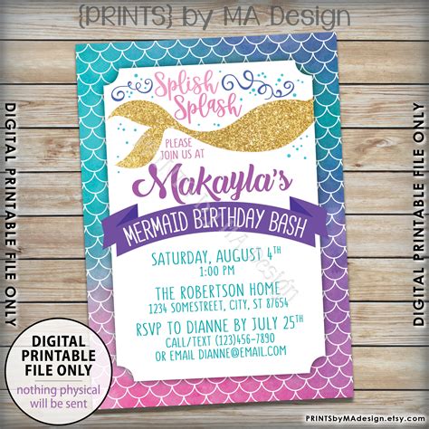 Mermaid Birthday Invitation Mermaid Birthday Party Mermaid Invite