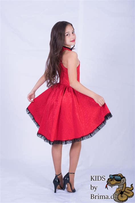 Custom Made Red Jacquard Dress With Asymmetric Skirt Kids By Brimad 46b