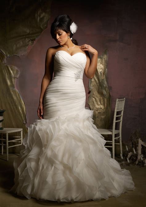 Ruffled Plus Size Organza Mermaid Wedding Dress Style 3124 Morilee